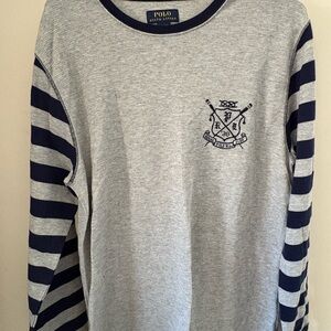 Polo Ralph Lauren Gray and Navy Striped Long Sleeve Tee